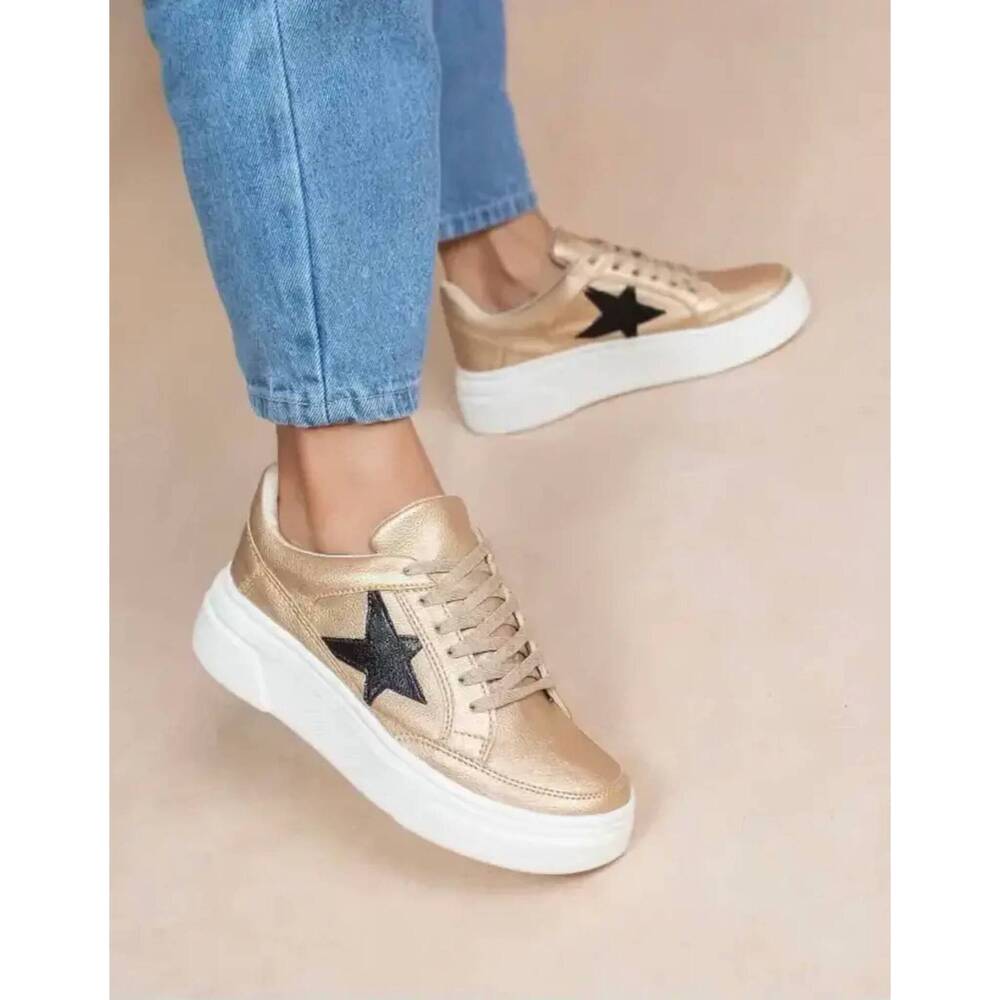 NEW MAKERS women's aria tennis shoes in black gold